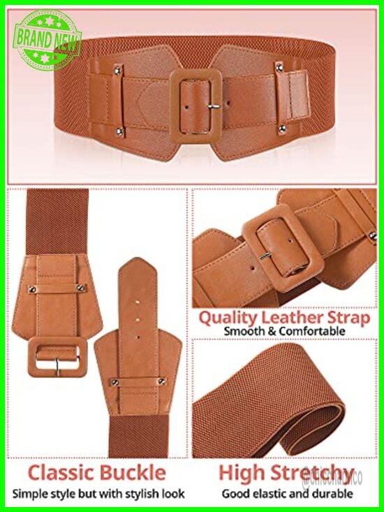 5 Wide PU Leather Stretch Belts for Women Dresses Vintage Cinch Elastic main image 5